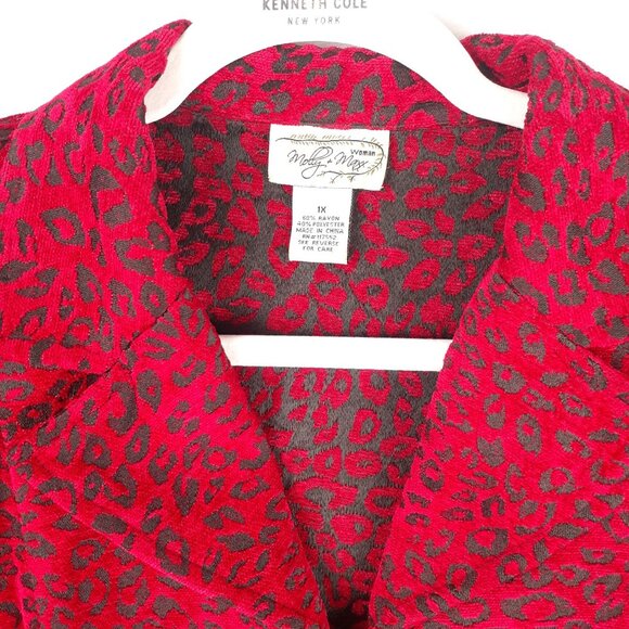 Molly & Max Red & Black Leopard Print Zip-Up Womens Blazer Jacket‎ 1X - Picture 4 of 10